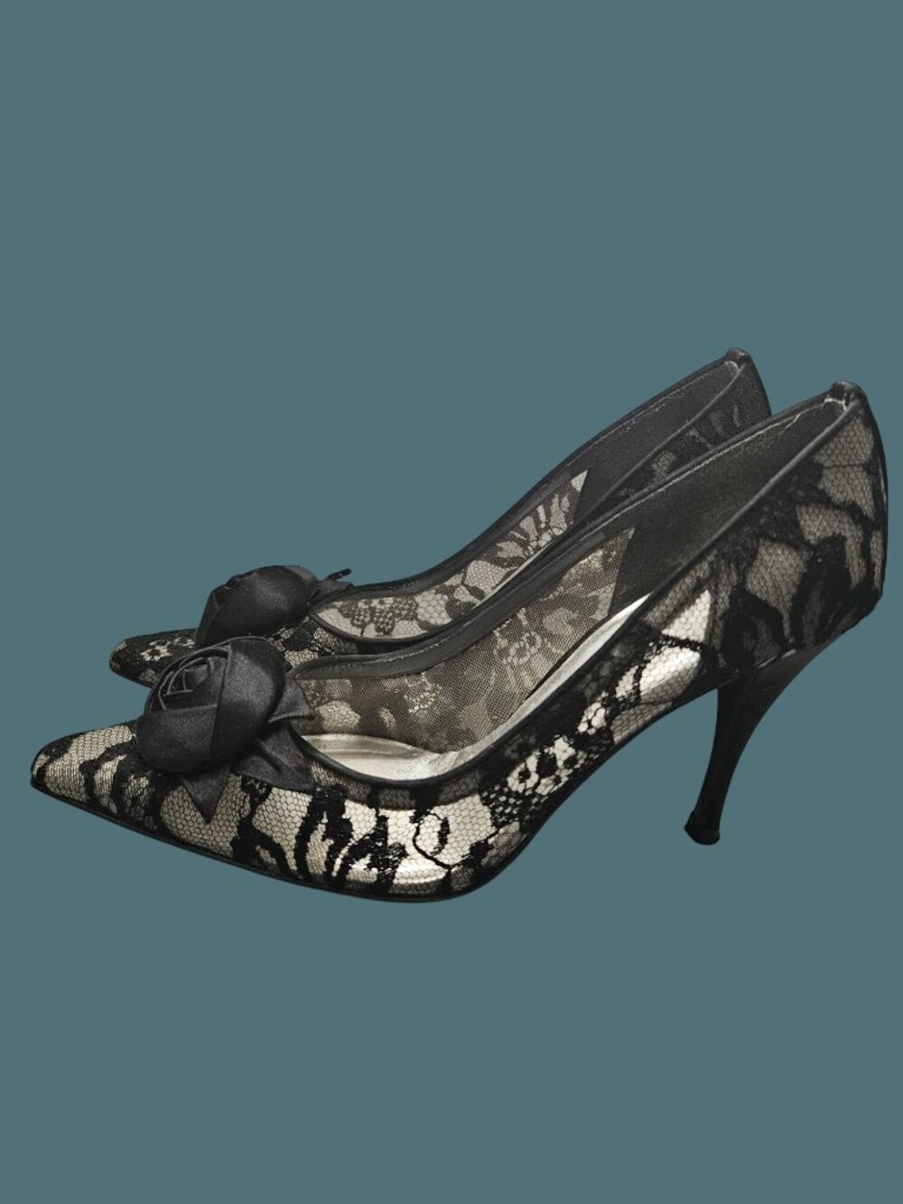 Stuart Weitzman Black Lace Goth Heels Shoes Women Size 7.5 M - Picture 2 of 13